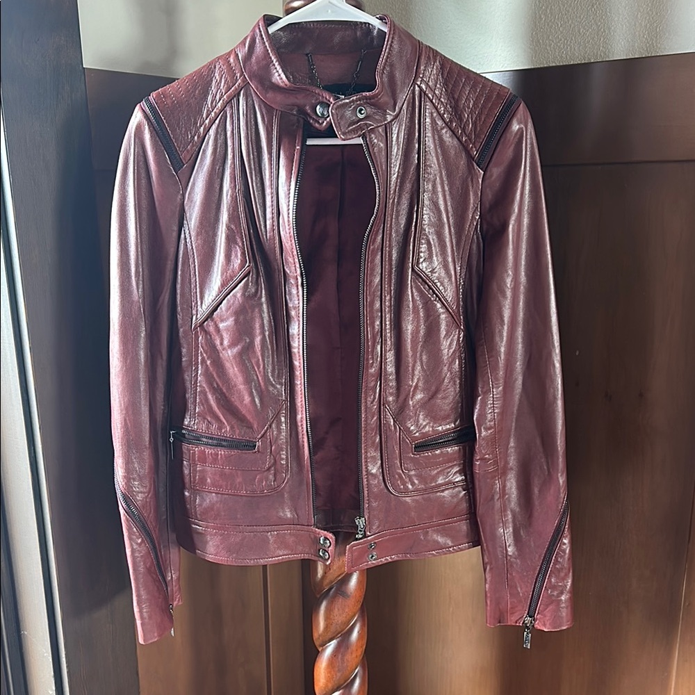 Women's Burgundy Leather Jacket